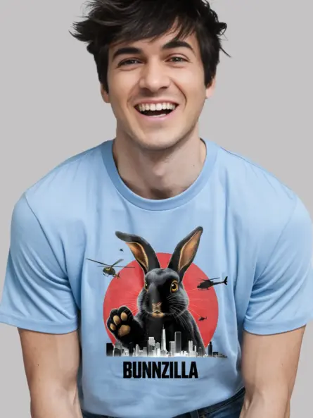 Bunnzilla bunny funny rabbit shirt in light blue – bunnyzilla t-shirt