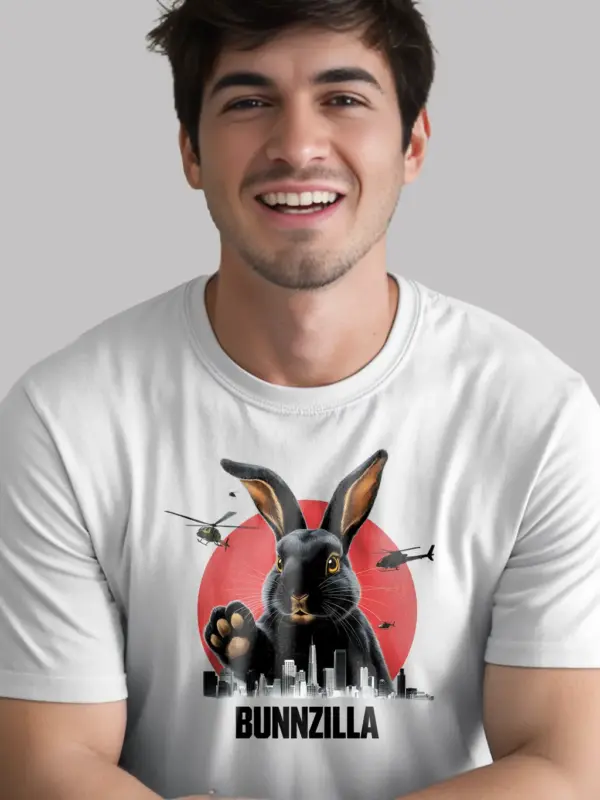 Bunnzilla bunny funny rabbit shirt in white – bunnyzilla t-shirt