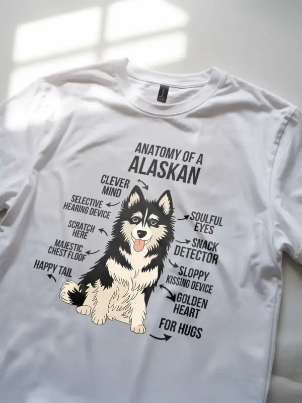 White anatomy of a malamute shirt – husky dog breed graphic