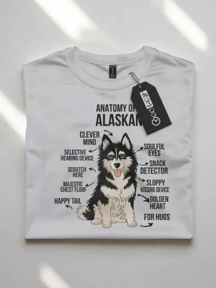 White anatomy of a malamute shirt – husky dog breed graphic