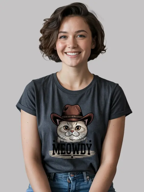 Exotic shorthair meowdy shirt in dark heather – cowboy cat lover tee