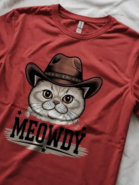 Red exotic shorthair meowdy shirt – cute cowboy cat t-shirt
