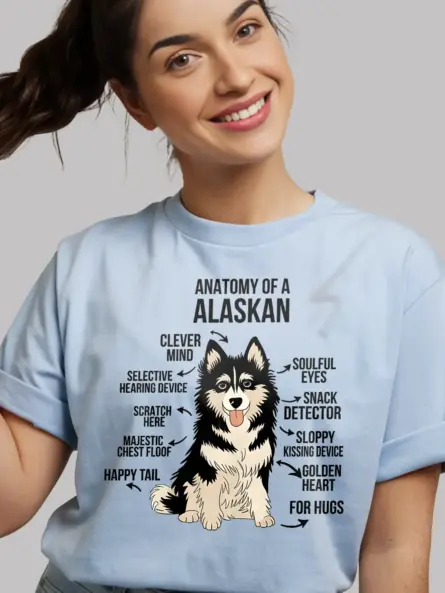 Light blue husky anatomy t-shirt for dog lovers