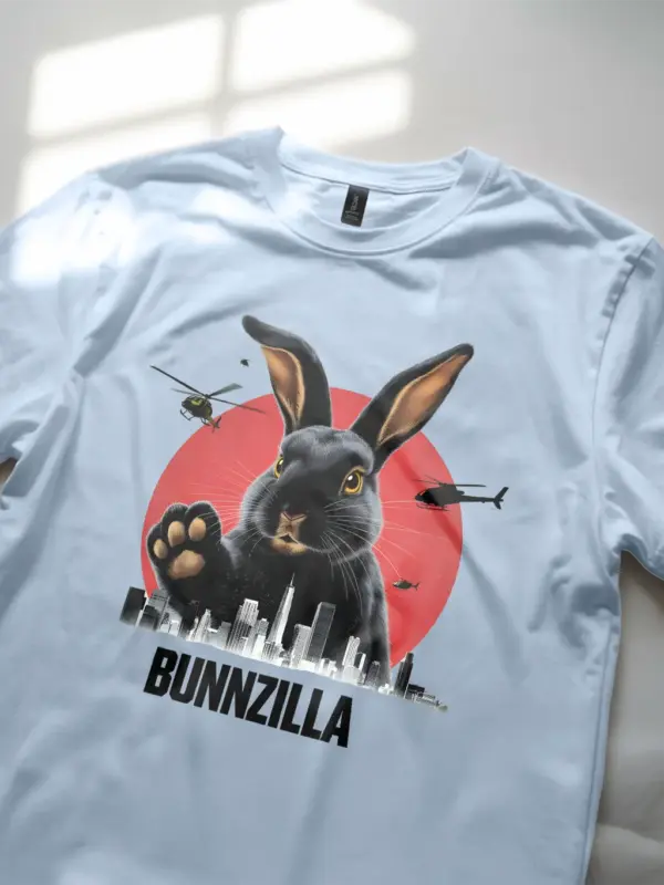 Bunnzilla bunny funny rabbit shirt in light blue – bunnyzilla t-shirt