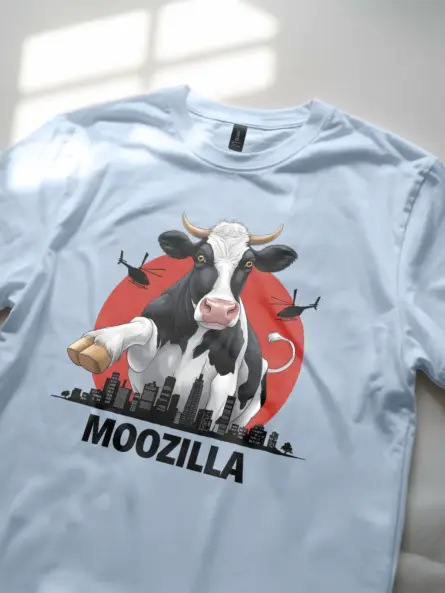 Vintage japanese sunset cow shirt with moozilla design