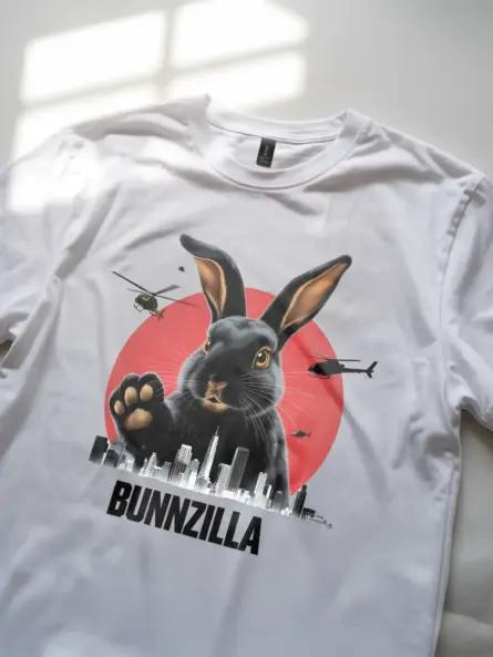 Bunnzilla bunny funny rabbit shirt in white – bunnyzilla t-shirt