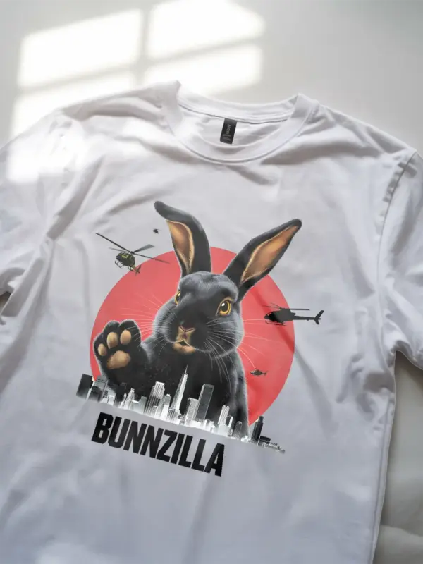 Bunnzilla bunny funny rabbit shirt in white – bunnyzilla t-shirt