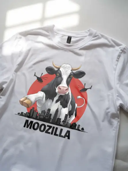 Funny moozilla cow t-shirt with japanese kaiju art