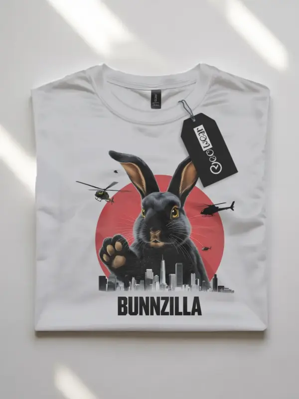 Bunnzilla bunny funny rabbit shirt in white – bunnyzilla t-shirt