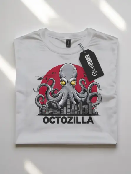 Octopus shirt in white – funny octozilla city attack design