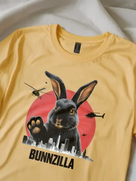 Bunnzilla bunny funny rabbit shirt in yellow – bunnyzilla t-shirt
