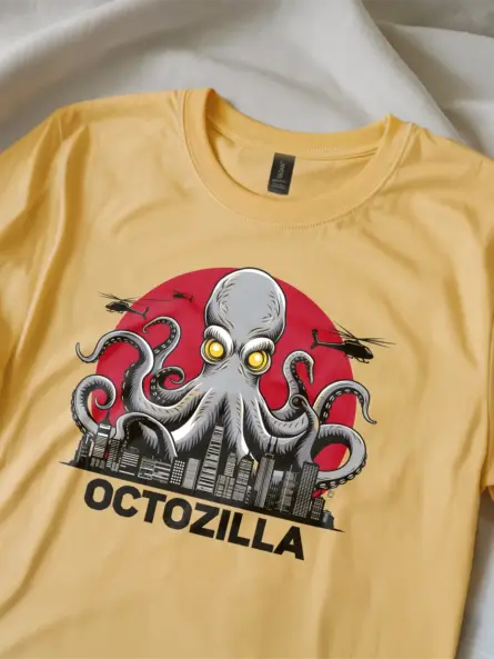 Funny Octopus Shirt in Yellow – Octozilla Monster Tee