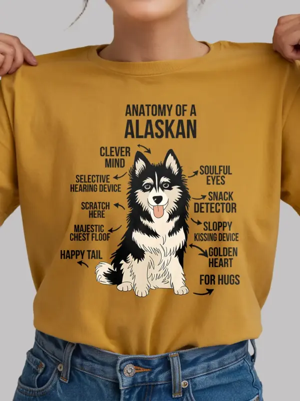 Yellow alaskan malamute dog shirt with labeled illustration