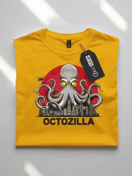 Funny Octopus Shirt in Yellow – Octozilla Monster Tee