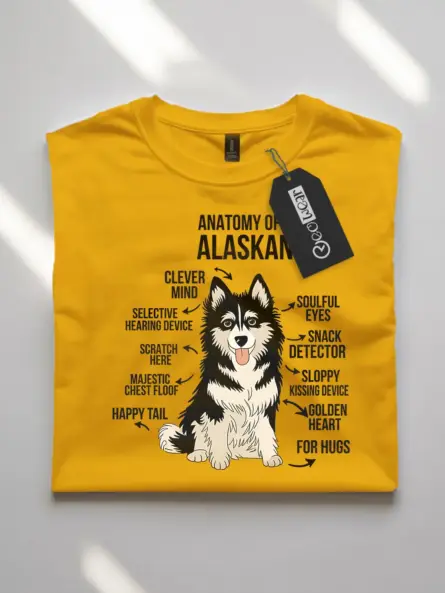 Yellow alaskan malamute dog shirt with labeled illustration