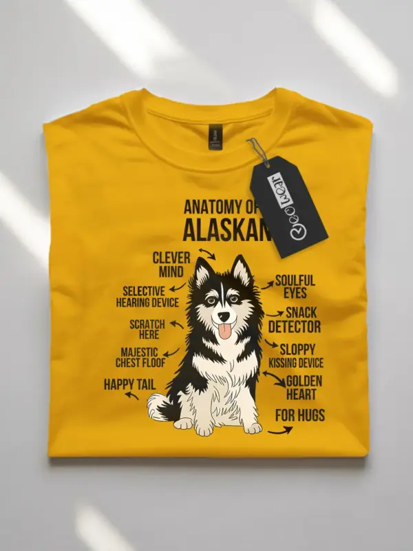 Yellow alaskan malamute dog shirt with labeled illustration