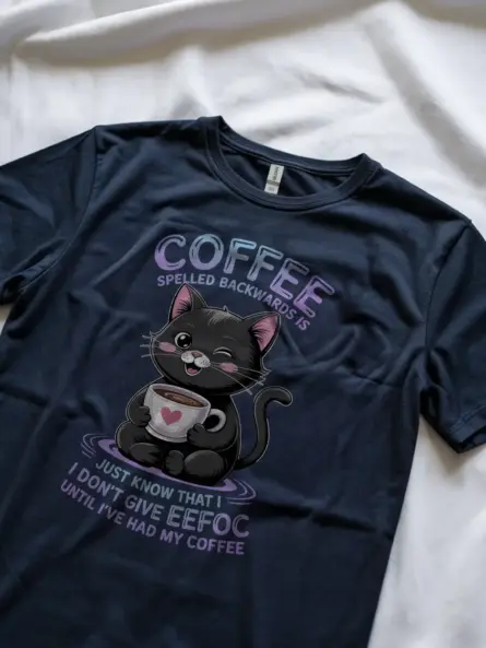 Navy sarcastic cat shirt – funny caffeine lover tee