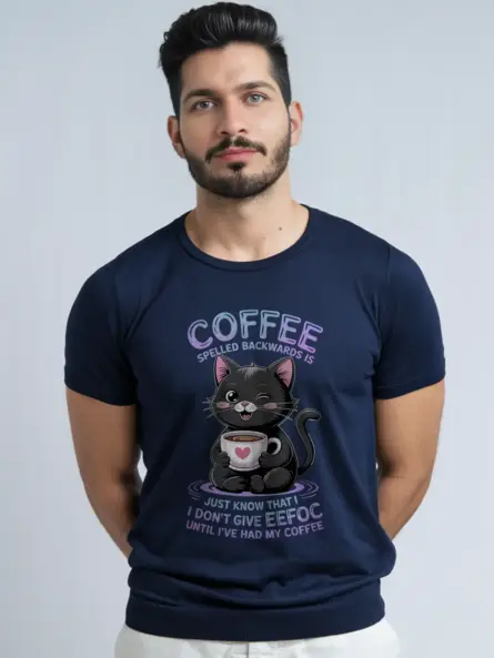 Navy sarcastic cat shirt – funny caffeine lover tee