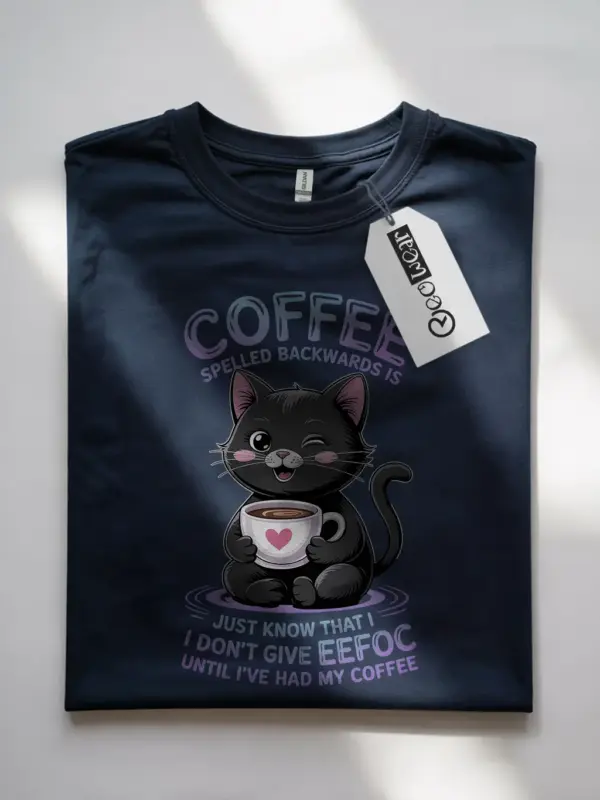 Navy sarcastic cat shirt – funny caffeine lover tee
