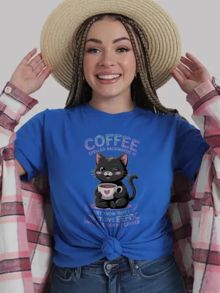 Navy sarcastic cat shirt – funny caffeine lover tee