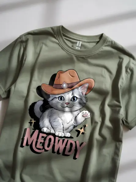 Military green korean bobtail meowdy shirt – western texas meme tee