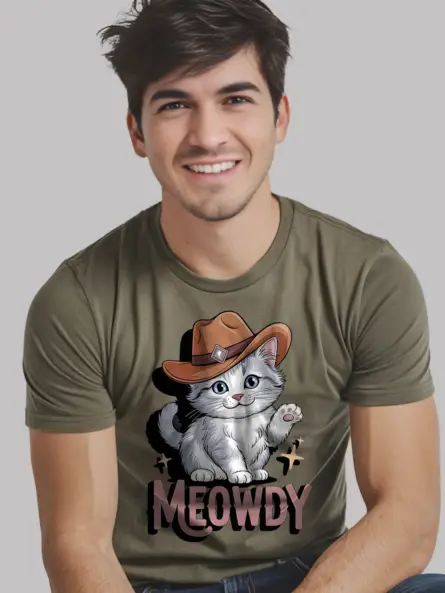 Military green korean bobtail meowdy shirt – western texas meme tee