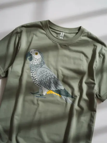 Military green african grey parrot shirt – unisex parrot lover tee