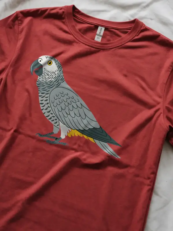 Red african grey parrot shirt – exotic bird tee for parrot lovers
