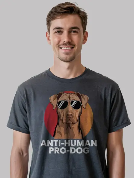 Anti-human pro-dog shirt in dark heather – gift for dog owners, funny dog tee