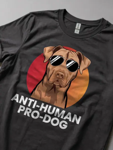 Anti-human pro-dog shirt in dark heather – gift for dog owners, funny dog tee