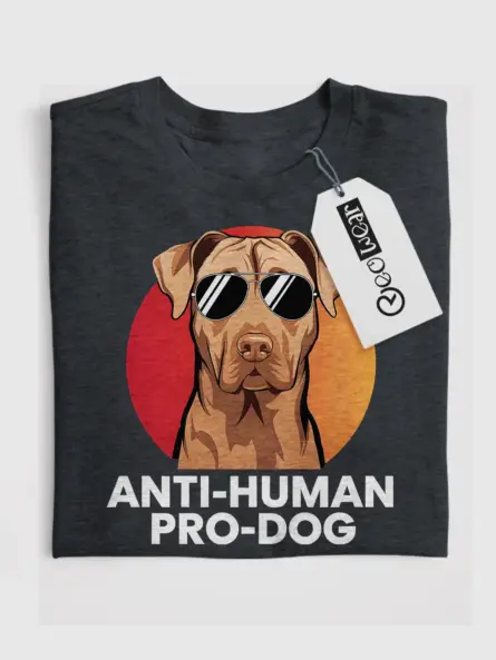 Anti-human pro-dog shirt in dark heather – gift for dog owners, funny dog tee