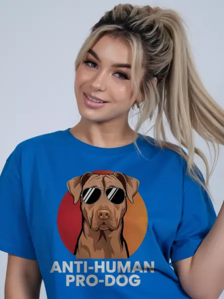 Anti-human pro-dog shirt in royal blue – sarcastic dog lover tee, pet humor t-shirt