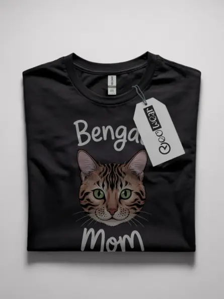 Bengal cat mom shirt in black – minimalist cat face tee for bengal lovers