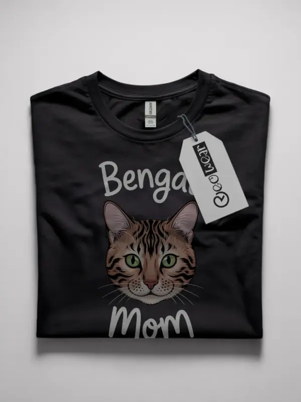 Bengal cat mom shirt in black – minimalist cat face tee for bengal lovers