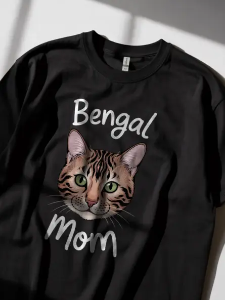Bengal cat mom shirt in black – minimalist cat face tee for bengal lovers