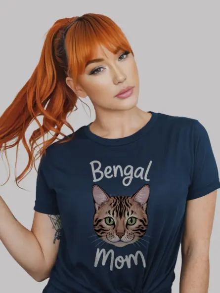 Navy bengal cat mom shirt – simple bengal cat illustration t-shirt