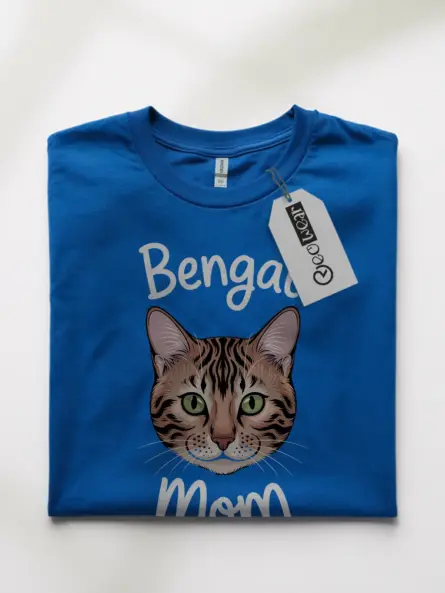 Royal blue minimalist bengal cat mom tee – cute pet shirt for women