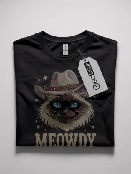 Birman cat meowdy shirt in black – funny cowboy cat lover tee