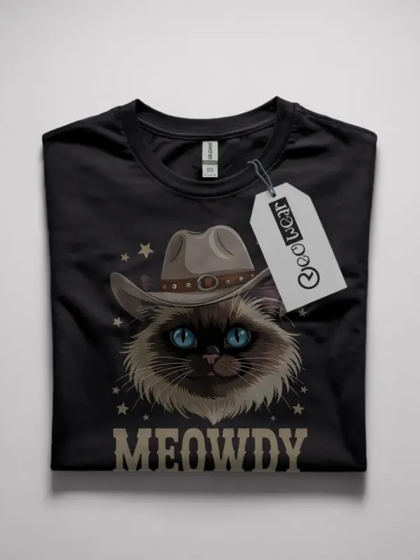 Birman cat meowdy shirt in black – funny cowboy cat lover tee