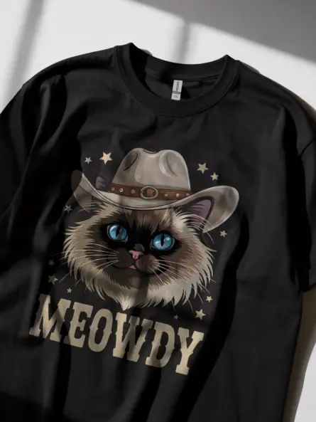Birman cat meowdy shirt in black – funny cowboy cat lover tee