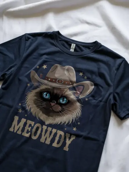 Navy birman cat meowdy shirt – western cat mom dad gift tee