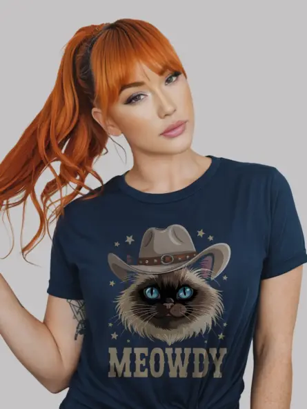 Navy birman cat meowdy shirt – western cat mom dad gift tee