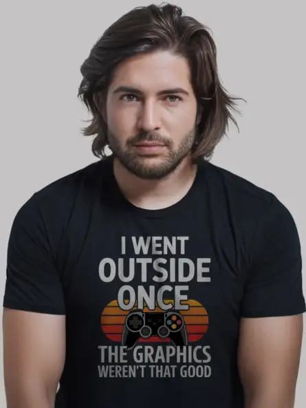 I Went Outside Once Gamer T-shirt - Funny Video Game Controller Tee