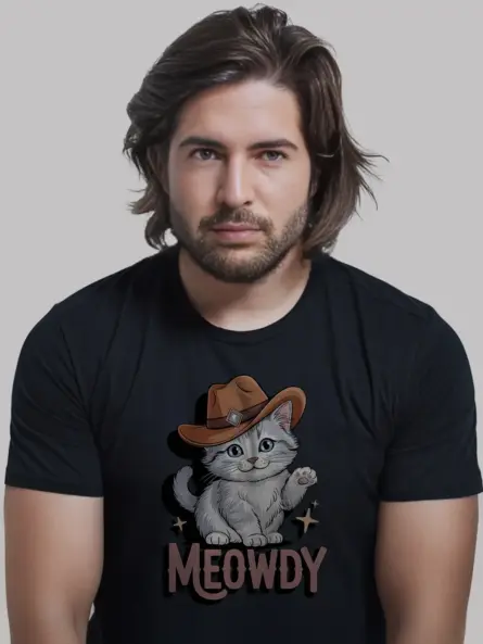 Korean bobtail meowdy shirt in black – cowboy cat lover tee