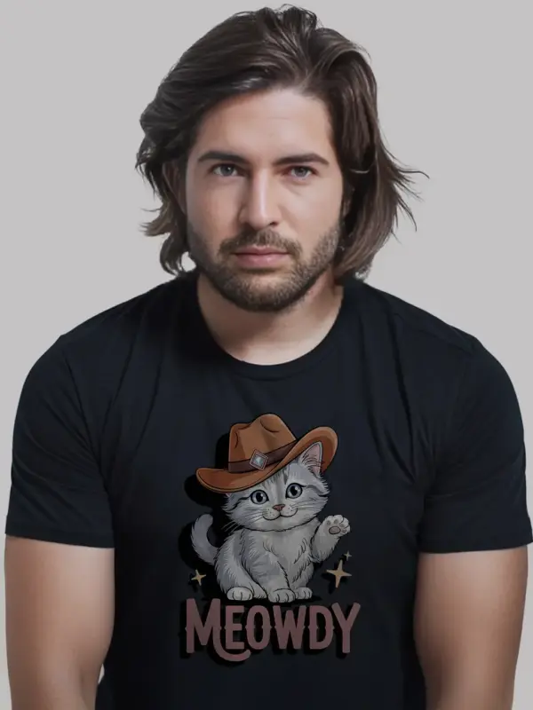 Korean bobtail meowdy shirt in black – cowboy cat lover tee