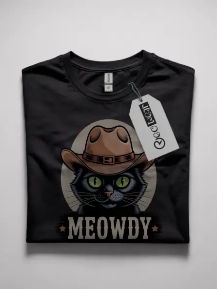 Bombay cat meowdy shirt in black – funny cowboy cat lover tee