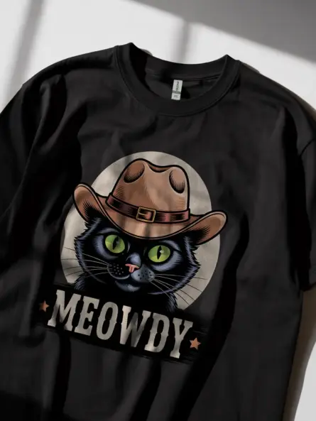 Bombay cat meowdy shirt in black – funny cowboy cat lover tee