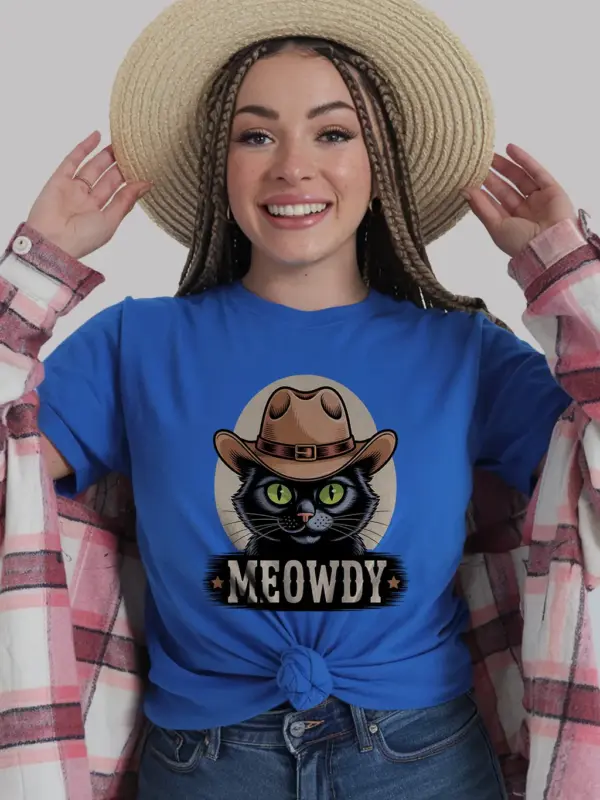 Royal blue bombay cat meowdy shirt – cute howdy cat t-shirt
