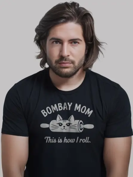 Bombay mom cat shirt in black – funny cat mom shirt, this is how i roll tee
