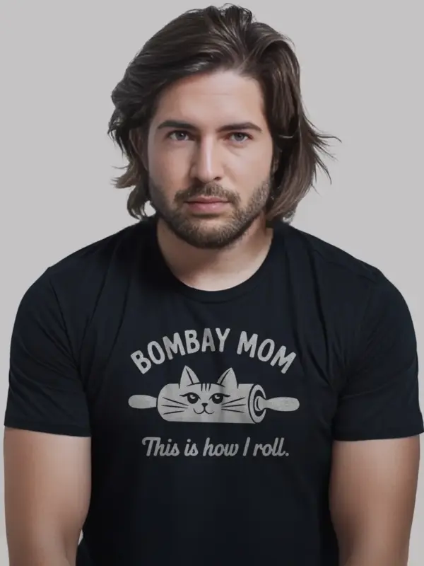 Bombay mom cat shirt in black – funny cat mom shirt, this is how i roll tee